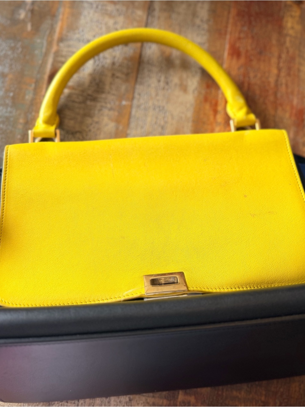 Celine Two-Tone Yellow and Black Top-Handle Satchel